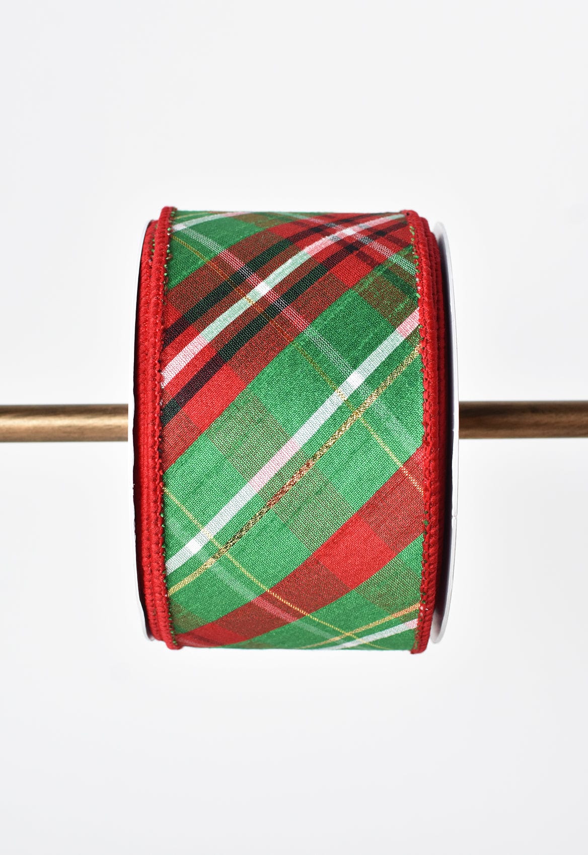 2.5" x 10yd Red + Green Plaid Dupioni Ribbon