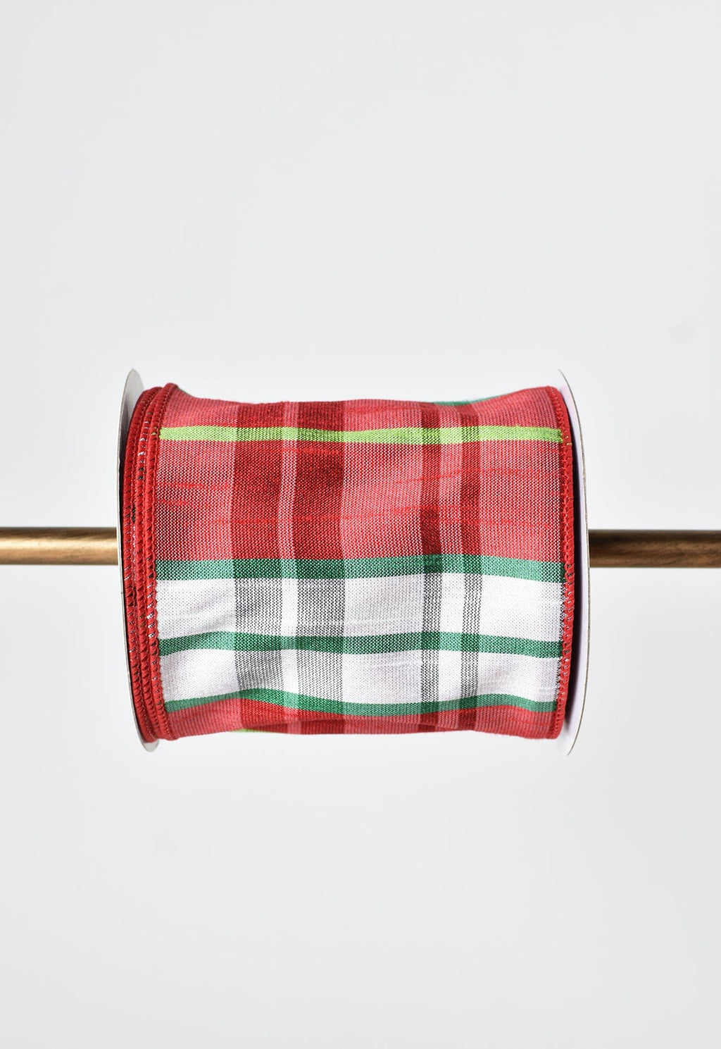 4" x 10yd Red + White + Green Plaid Ribbon