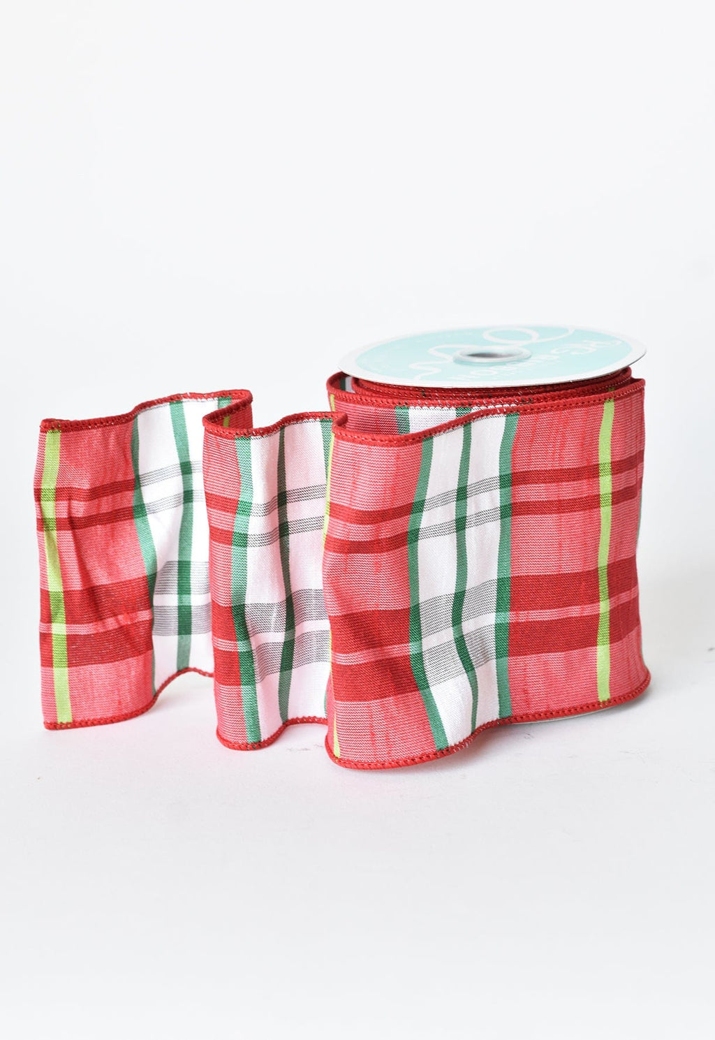 4" x 10yd Red + White + Green Plaid Ribbon