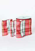 4" x 10yd Red + White + Green Plaid Ribbon