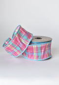 2.5" x 10yd Pink and Blue Plaid Ribbon