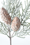13" Faux Frosted Greenery with Faux Pine Cones