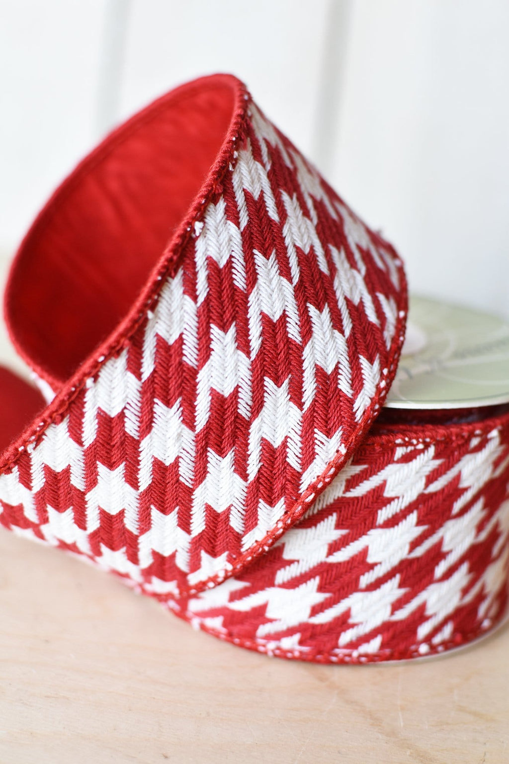 2.5" x 10yd Red+White Houndstooth Ribbon