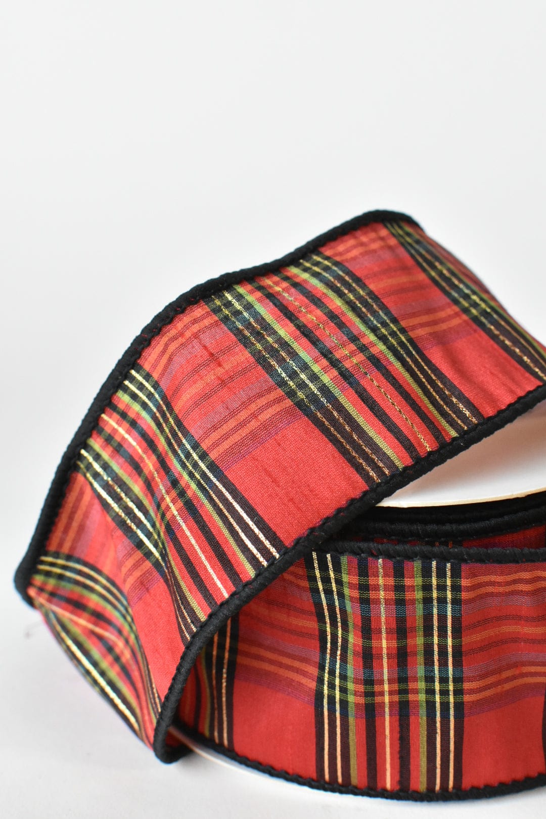 2.5" Red Burgh Plaid Faux Dupioni Ribbon