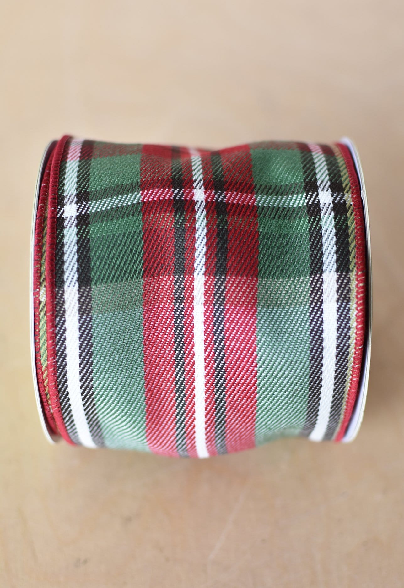 4"X10yd Red + Green Plaid Ribbon