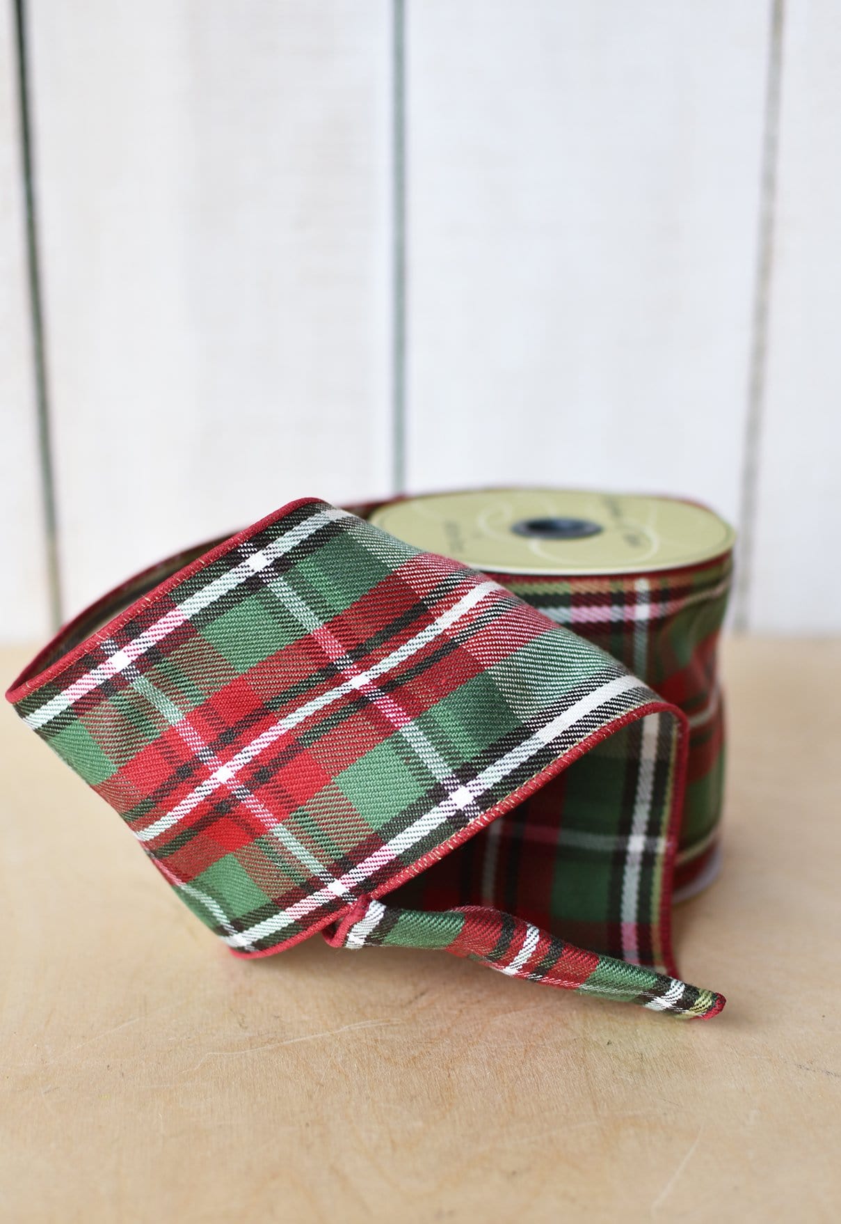 4"X10yd Red + Green Plaid Ribbon