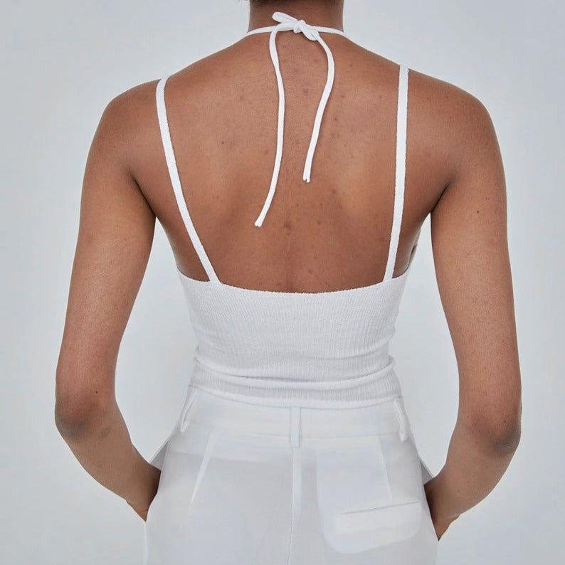 Damian White Cotton Cross Halter Top