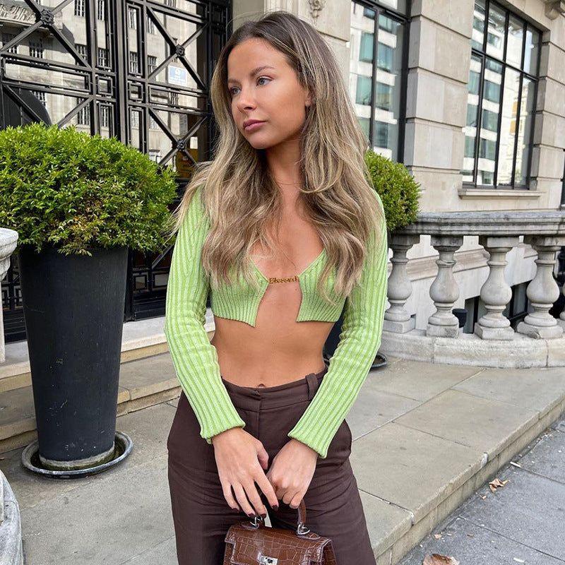 Emilia Green Ribbed Long Sleeve Crop Top