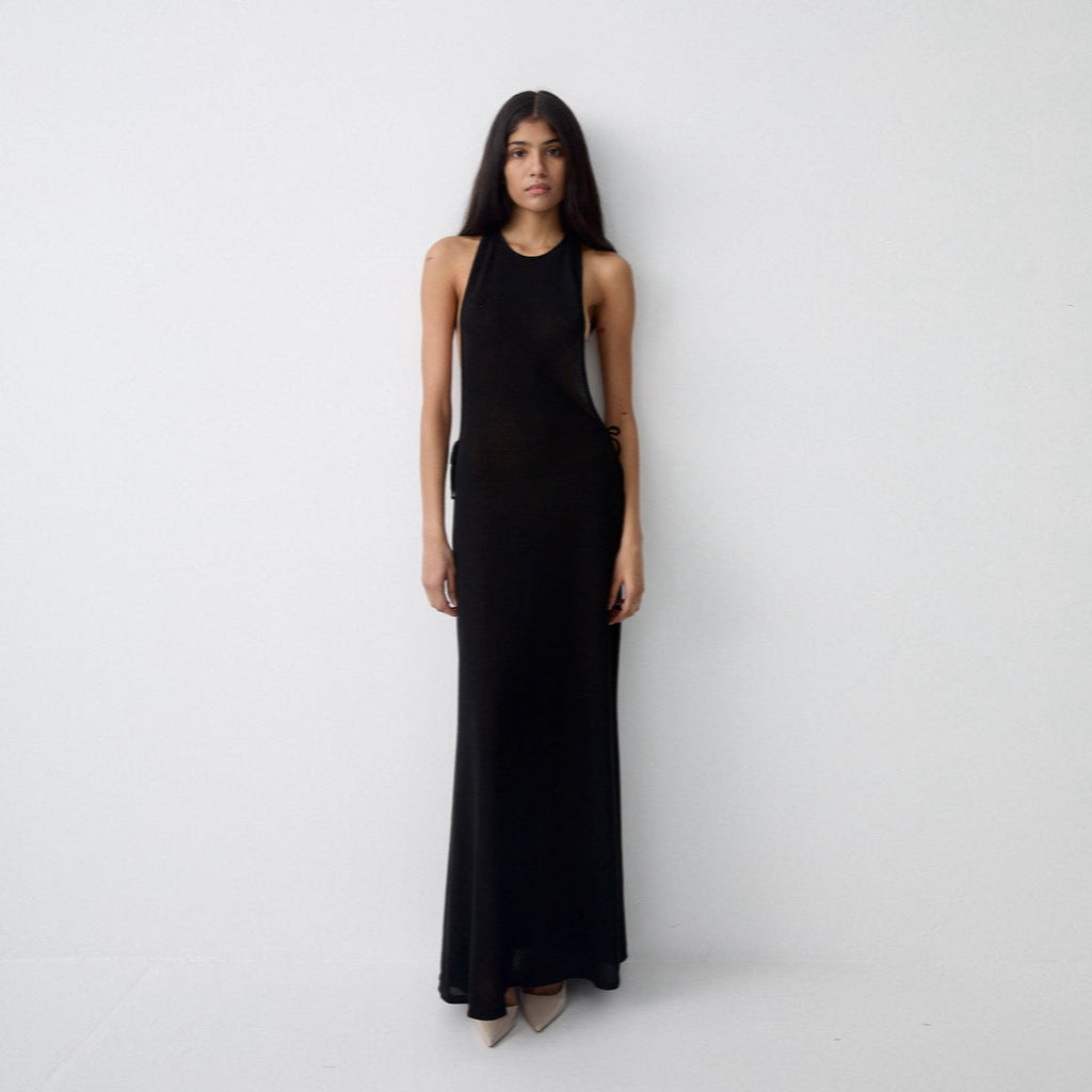 Ethna Backless Open Side Black Maxi Dress