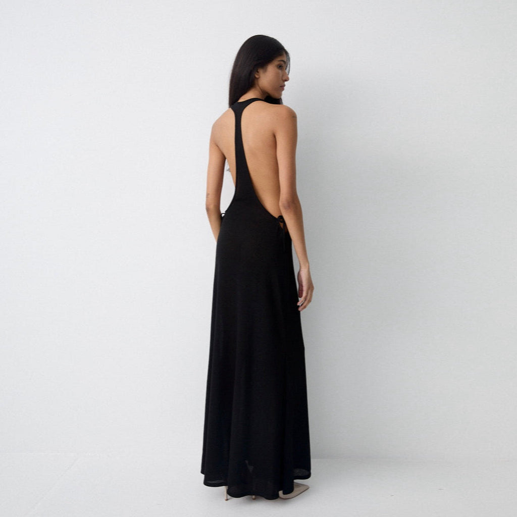 Ethna Backless Open Side Black Maxi Dress