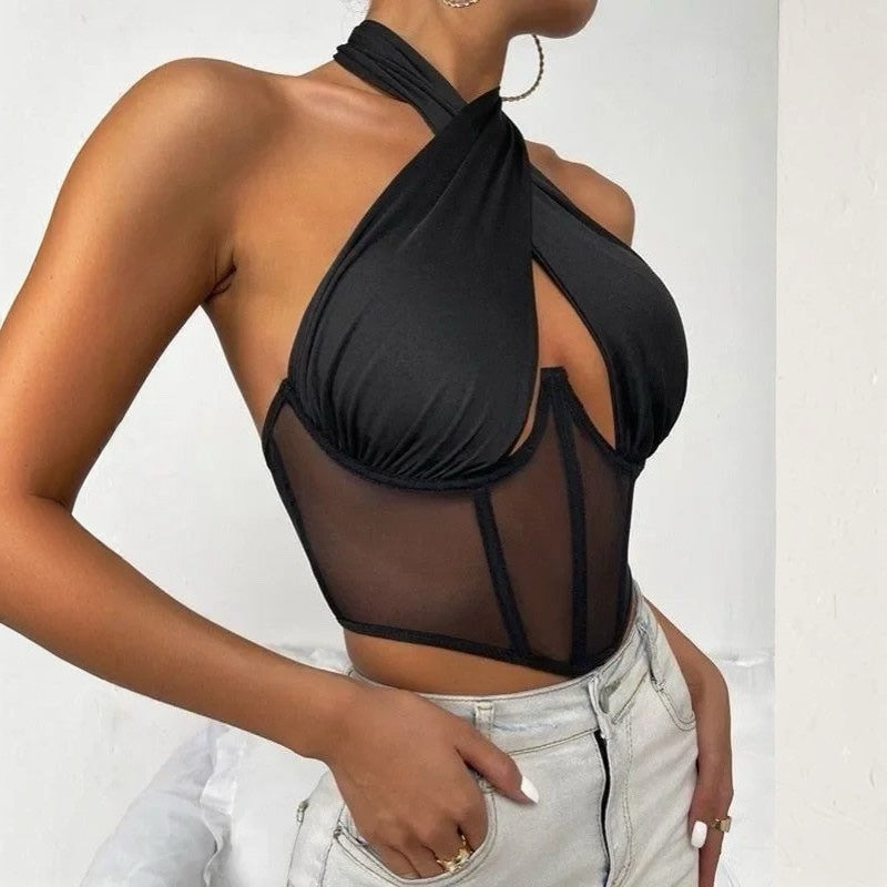 Evil Eye Criss Cross Hollow Corset Top