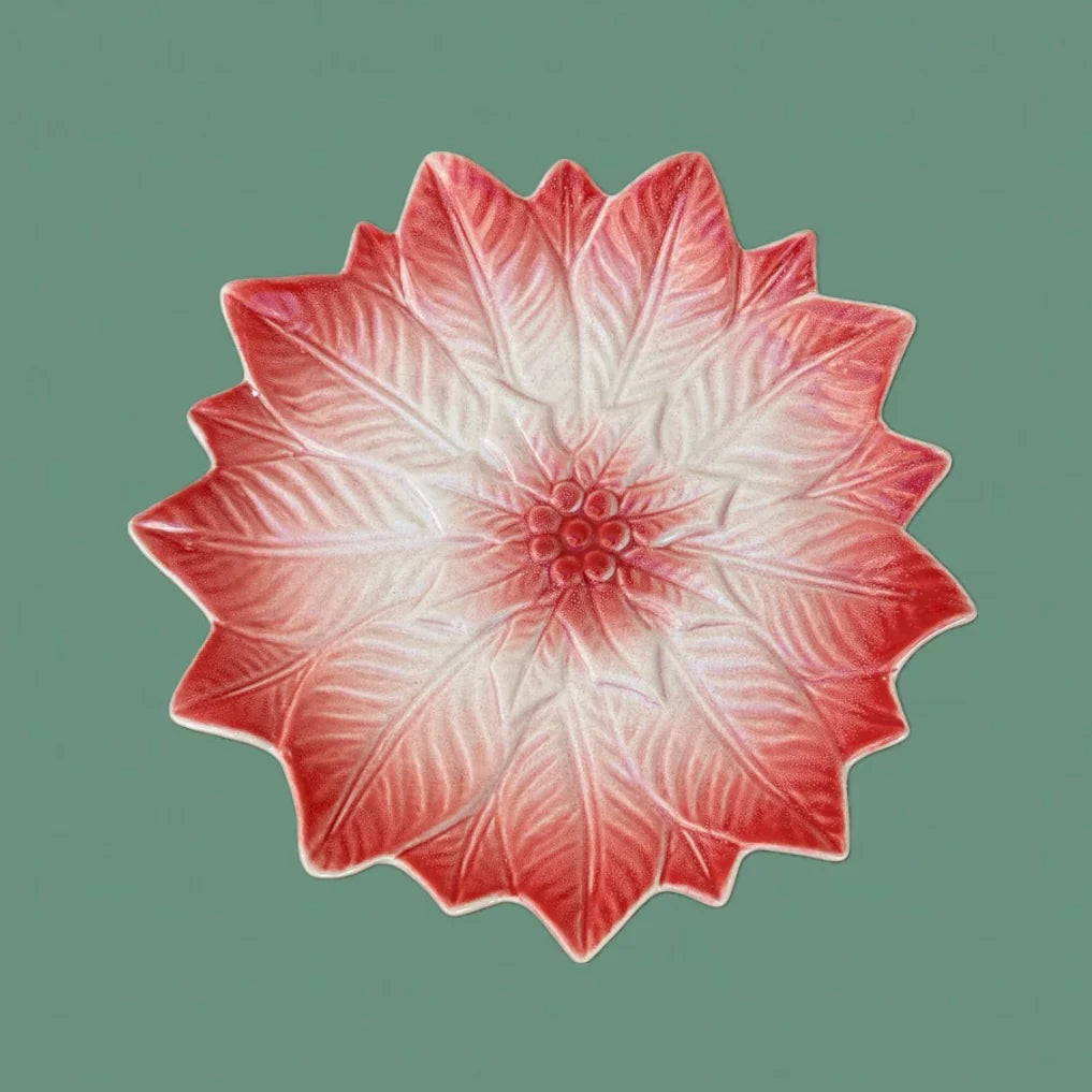 Hand-Painted Poinsettia Ceramic Plate