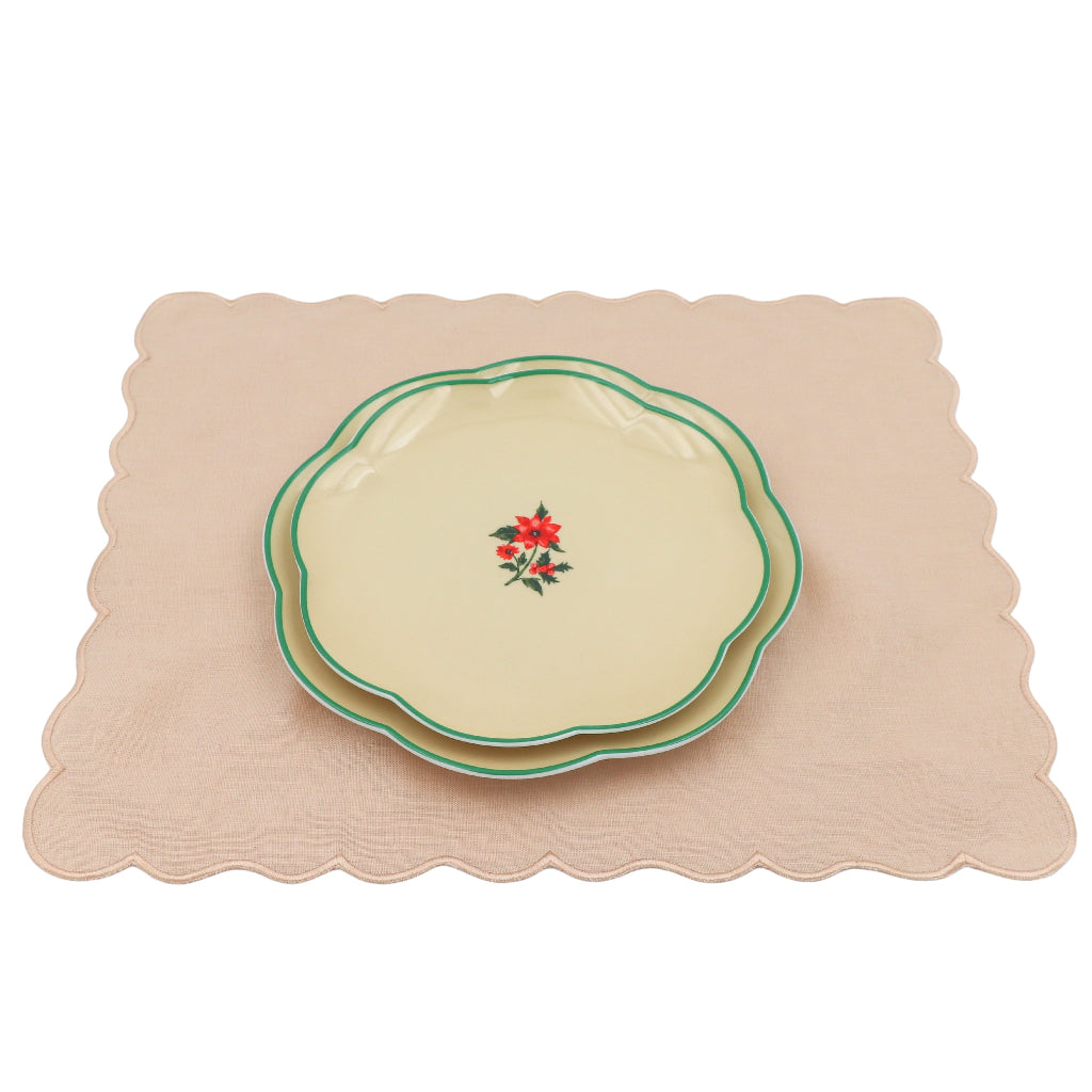 Fabled Flora Scalloped Dinner Plate - Set of 4 (+1 Bonus Plate)