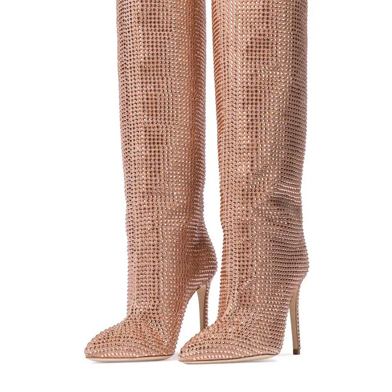 Fashionista Gold Glitter Rhinestone Stiletto Boots