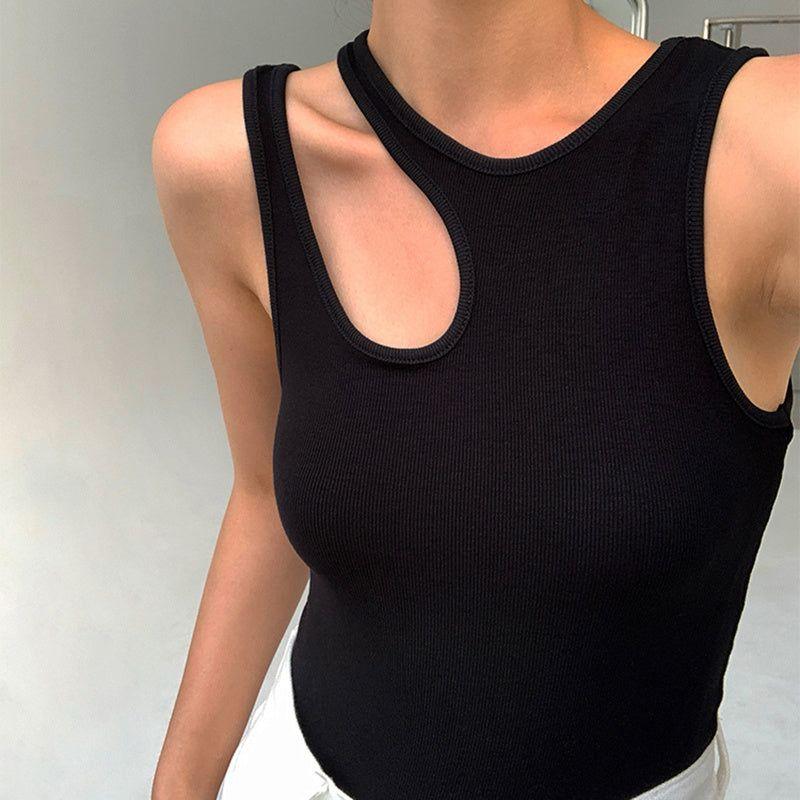 Forbidden Asymmetric Black Cut-Out Top