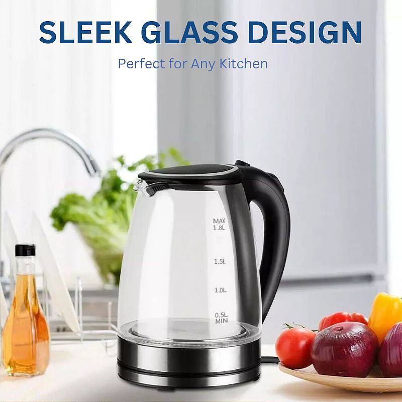 Electric Glass Kettle 1.8L 1500W Fast Boil LED Cordless