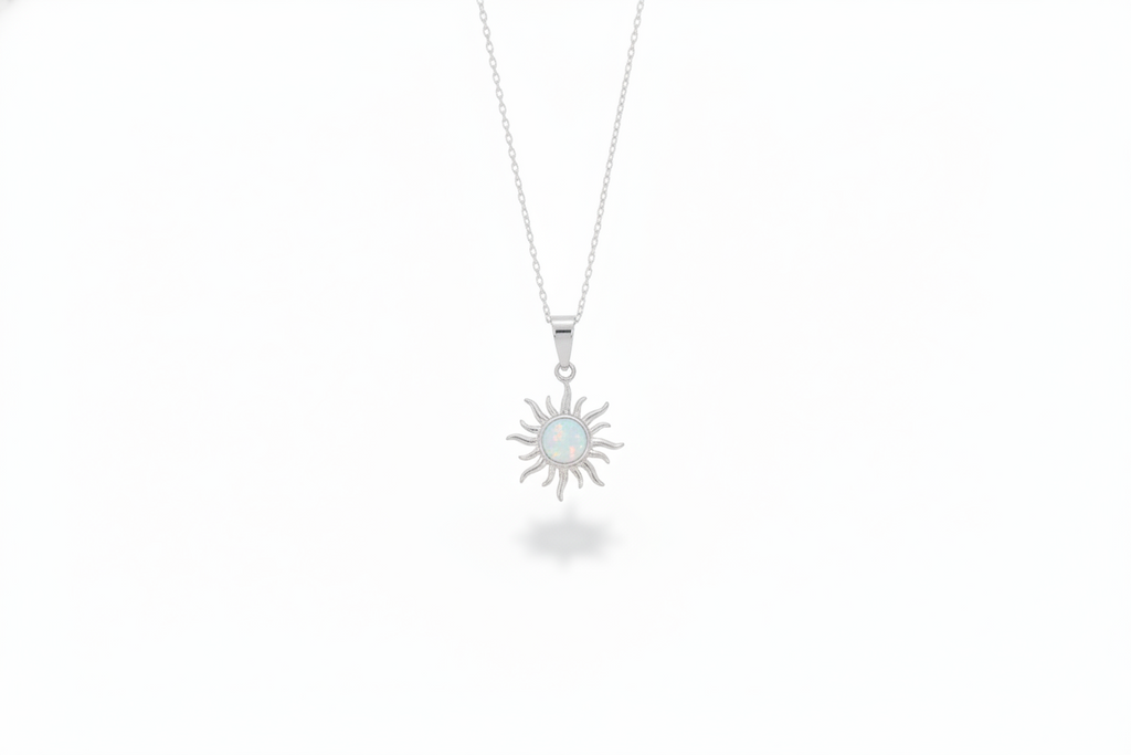 Opaline Glam Sun Necklace - Dazzling White Opal Radiance