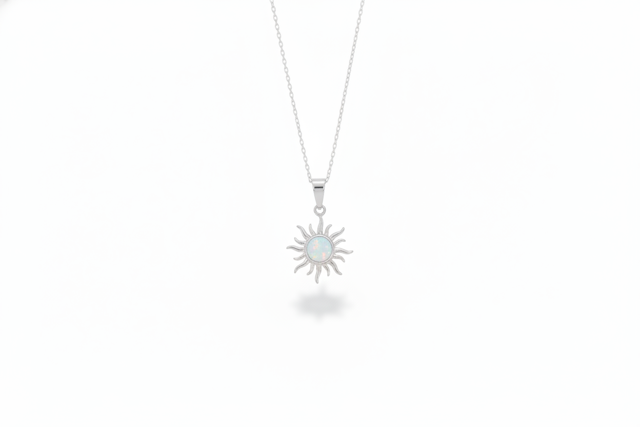 Opaline Glam Sun Necklace - Dazzling White Opal Radiance