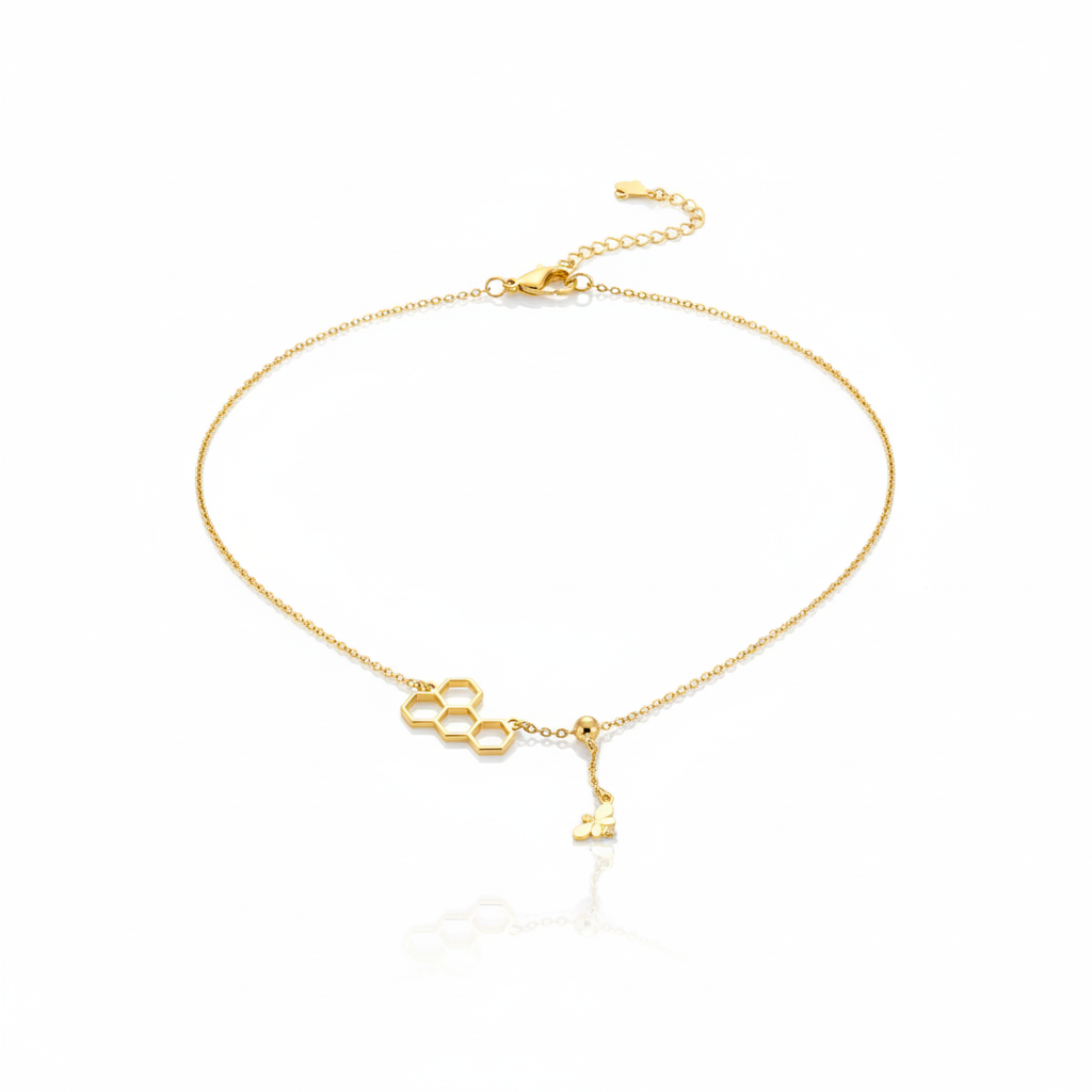 Bee Inspired Moveable Honeycomb Honey Bee Necklace in Sterling Silver