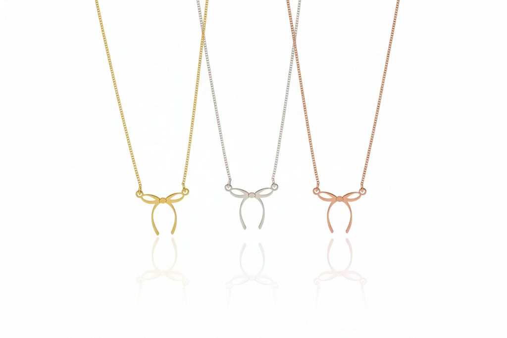 Dainty Bow Necklace by SilverGoldandRose - 14K Gold Ribbon Pendant