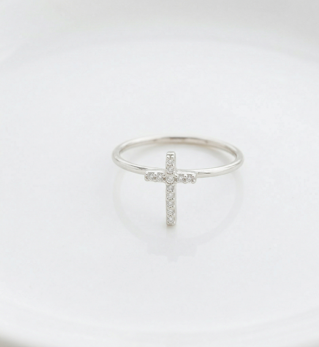 925 Sterling Silver Cross Ring | Dainty Diamond Accent Jewelry by SilverGoldandRose
