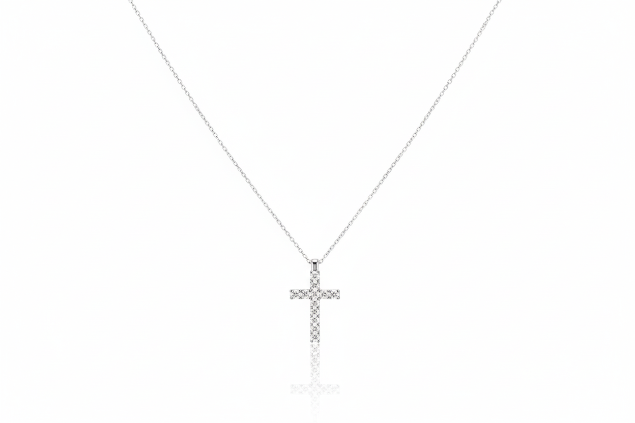 CZ Diamond Cross Necklace in 925 Sterling Silver