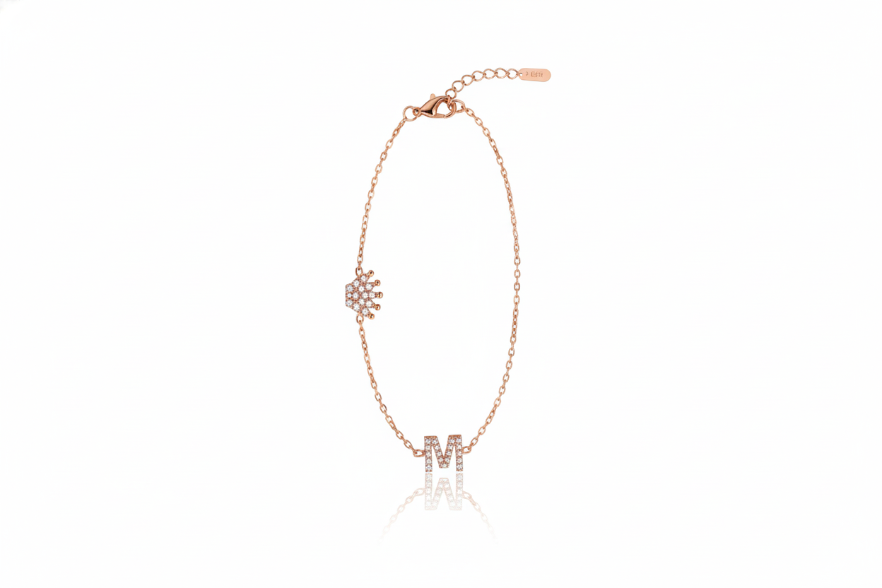 Crown Charm Custom Initial Bracelet