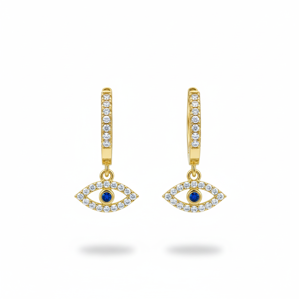 Evil Eye Huggie Hoops in 925 Sterling Silver