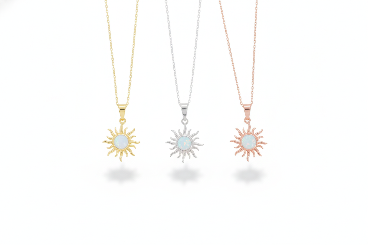Opaline Glam Sun Necklace - Dazzling White Opal Radiance