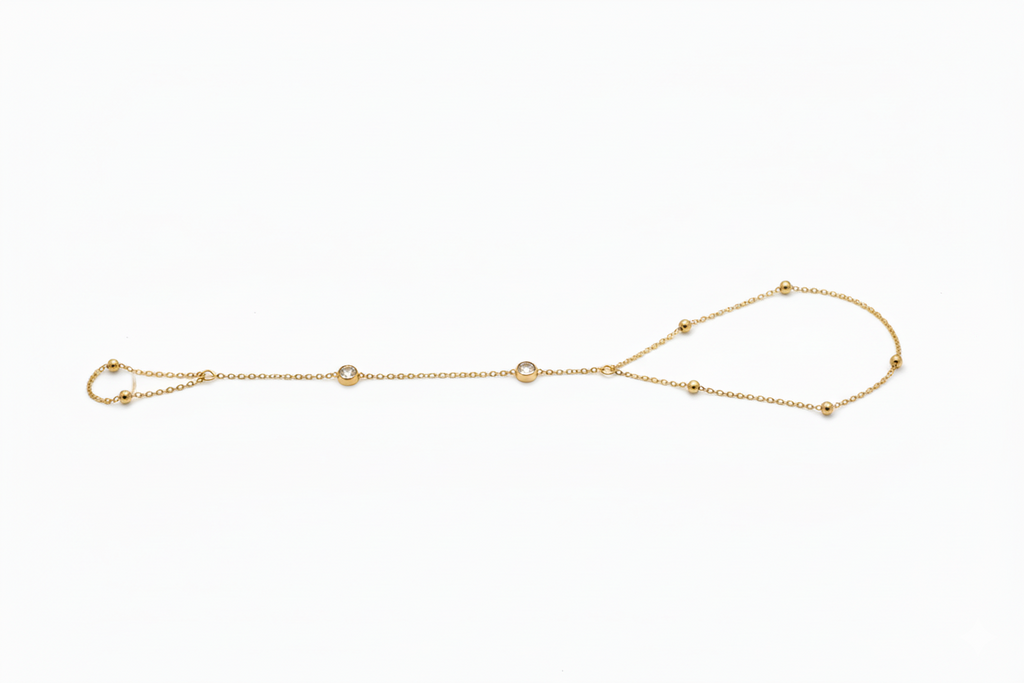 Glamour Gold Beaded Hand Chain Bracelet with Dazzling CZ Stone