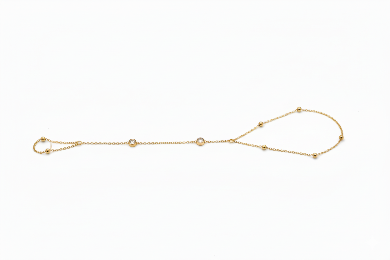 Glamour Gold Beaded Hand Chain Bracelet with Dazzling CZ Stone