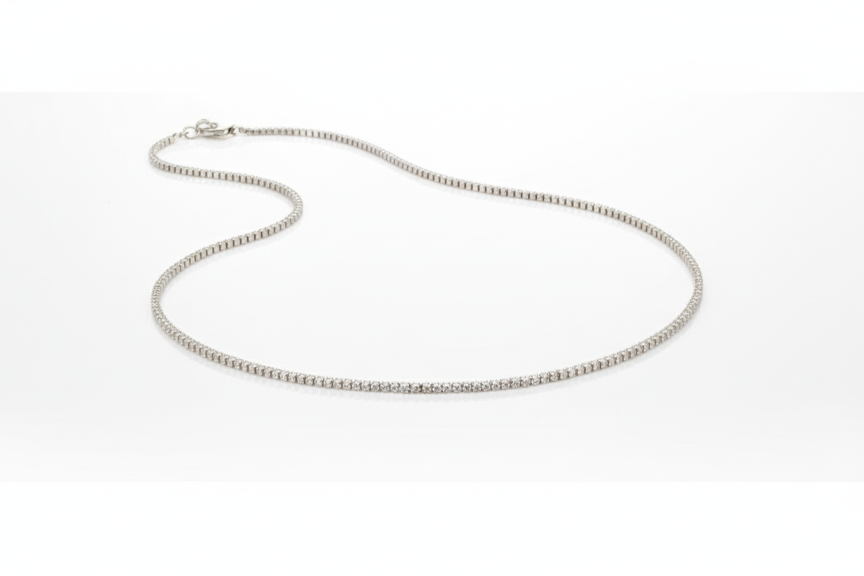 Diamond Tennis Choker Necklace in 925 Sterling Silver