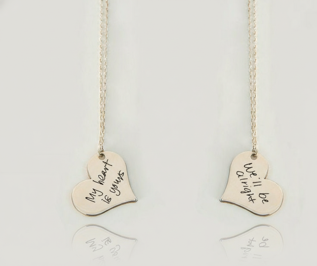 Personalized  Heartfelt Handwriting Engraved Pendant Necklace in 925 Sterling Silver