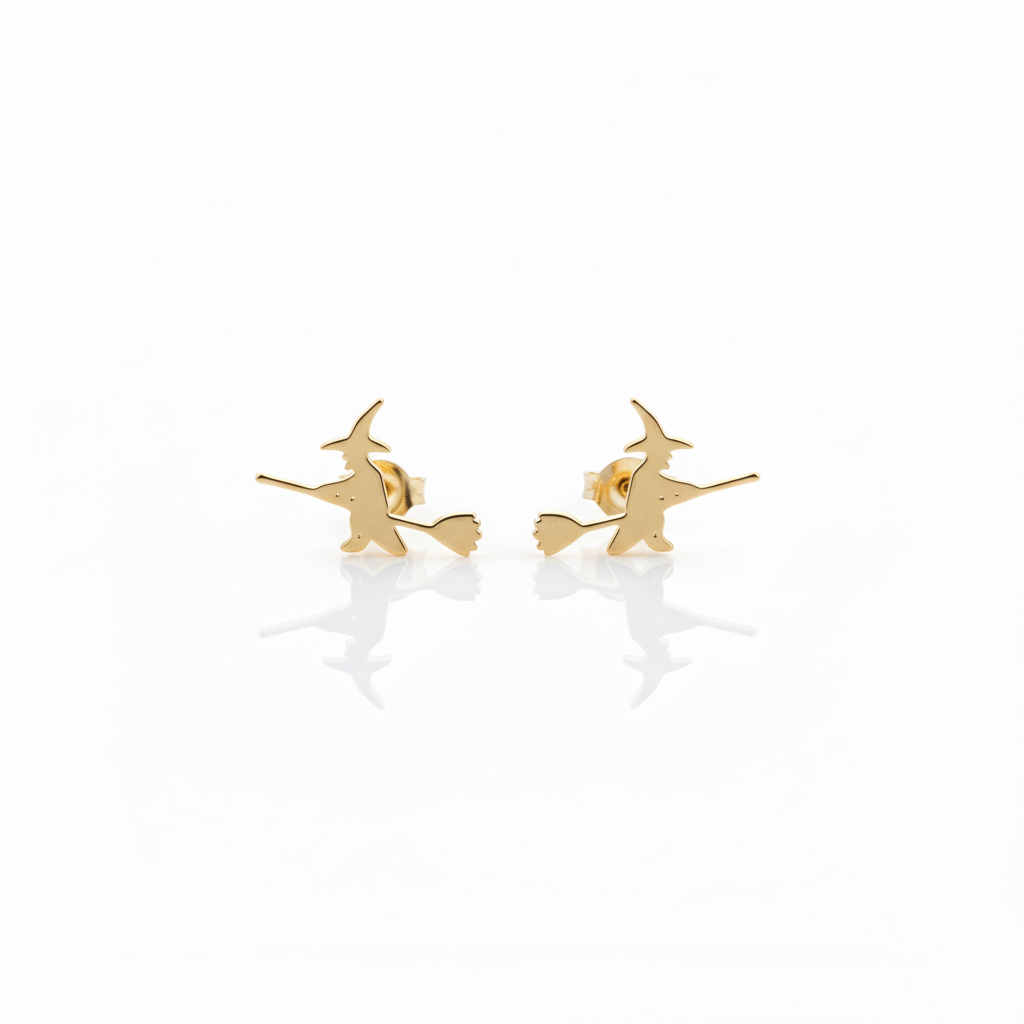 Dainty Witch Stud Earrings in 925 Sterling Silver