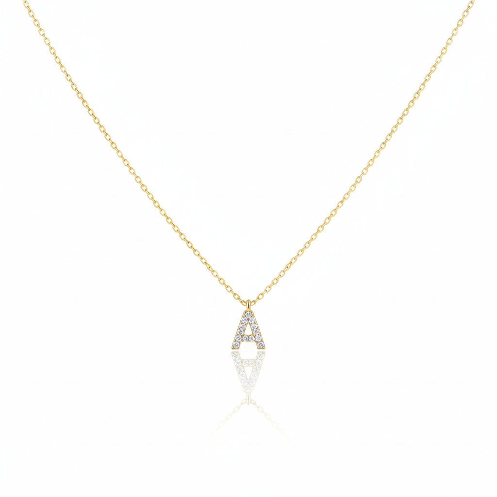 Dainty Initial CZ Diamond Dangle Necklace
