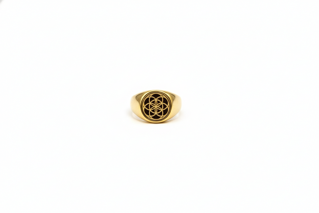 14K Gold Flower of Life Signet Ring - Stunning Sterling Silver Jewelry