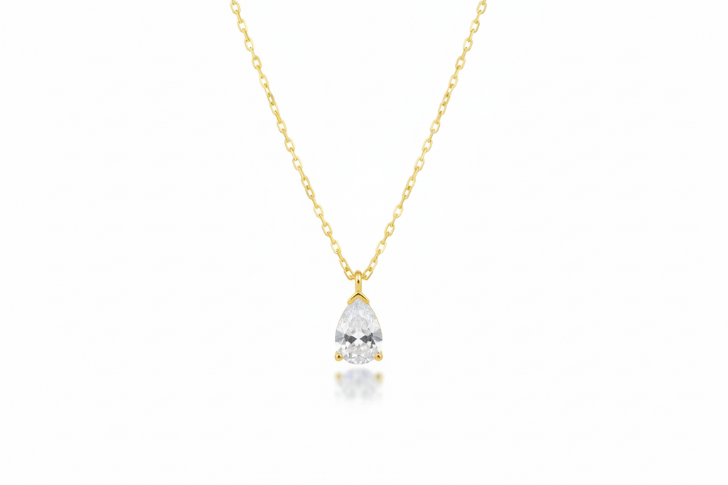 Dainty Diamond Teardrop Necklace in 925 Sterling Silver