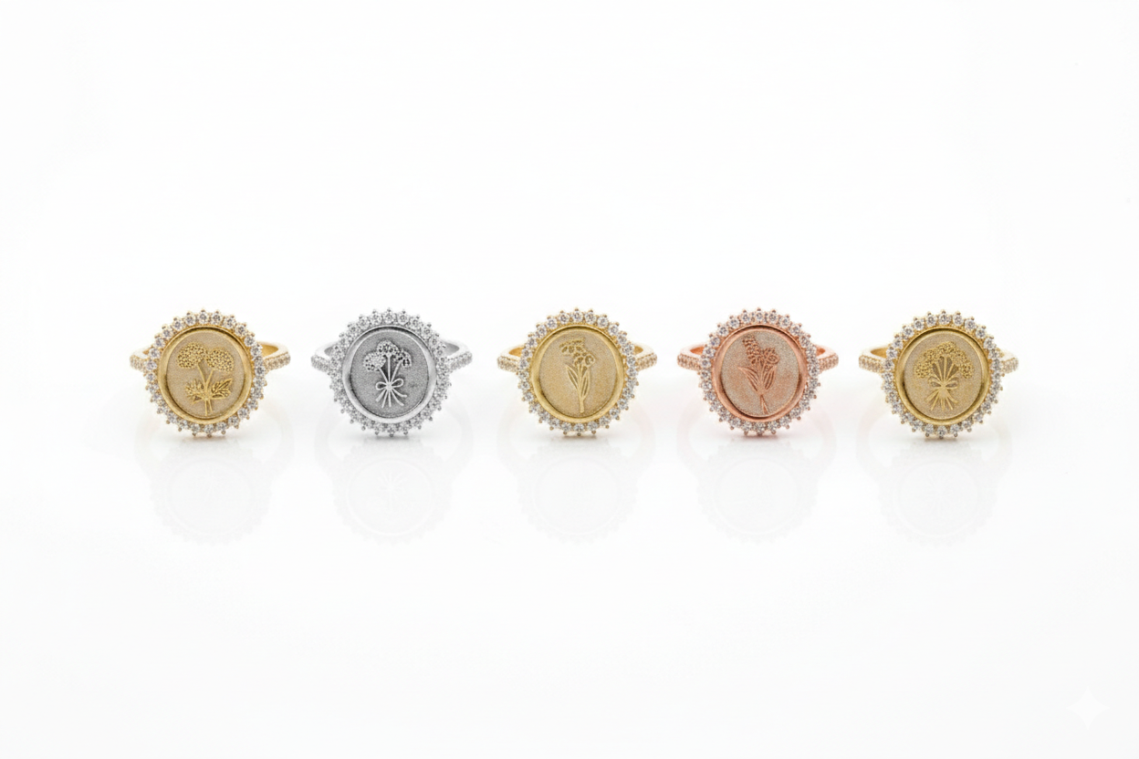 Blooming Love Birth Flower Ring with Multi-CZ Diamond
