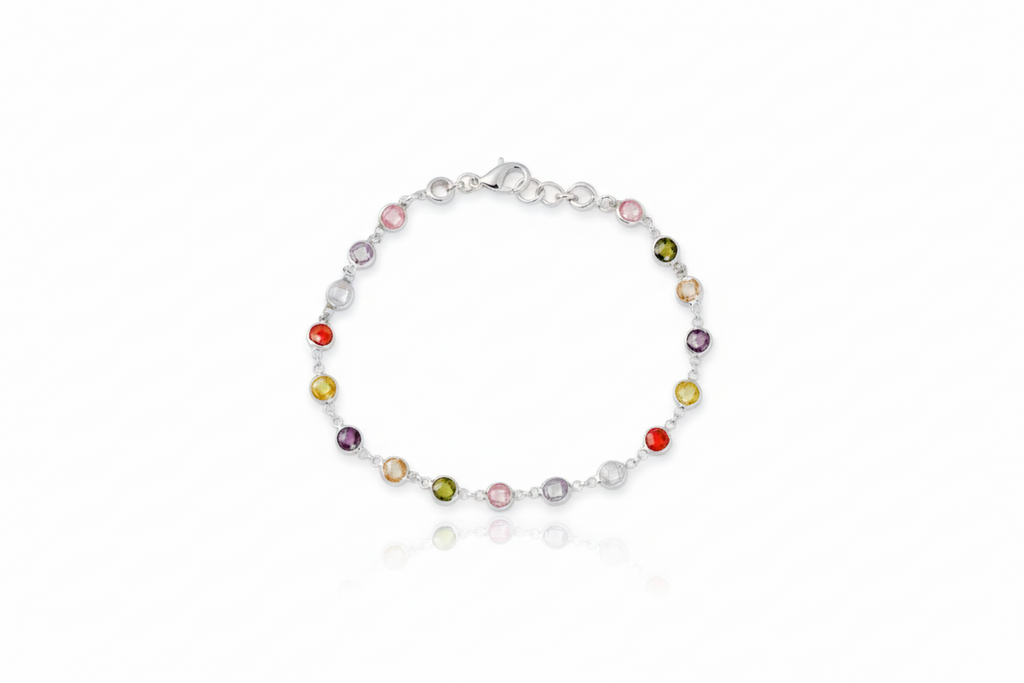 Rainbow Bliss Multi-Station Baguette Bracelet in 925 Sterling Silver
