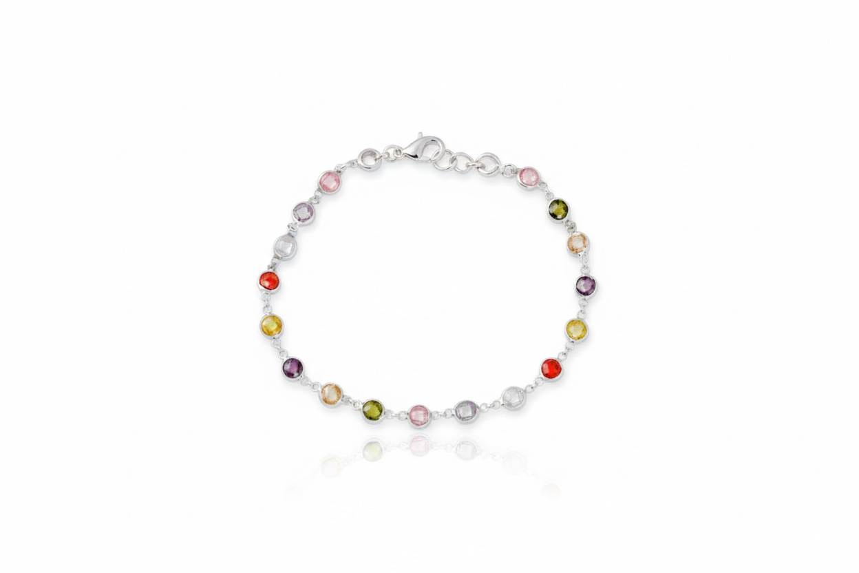 Rainbow Bliss Multi-Station Baguette Bracelet in 925 Sterling Silver