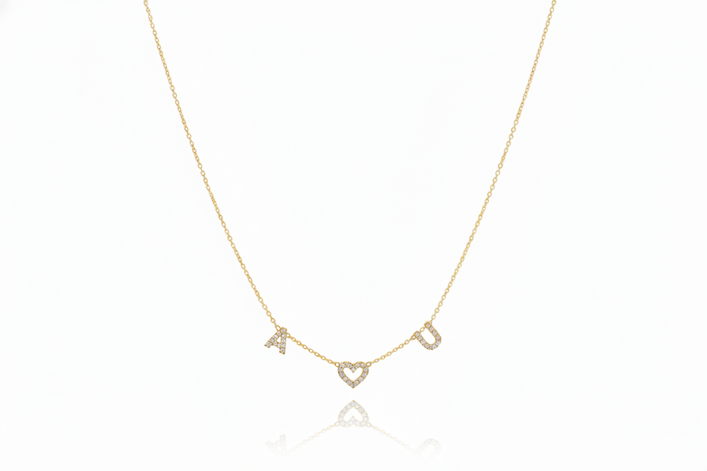 Dainty Initial Pave Necklace with Diamond Heart