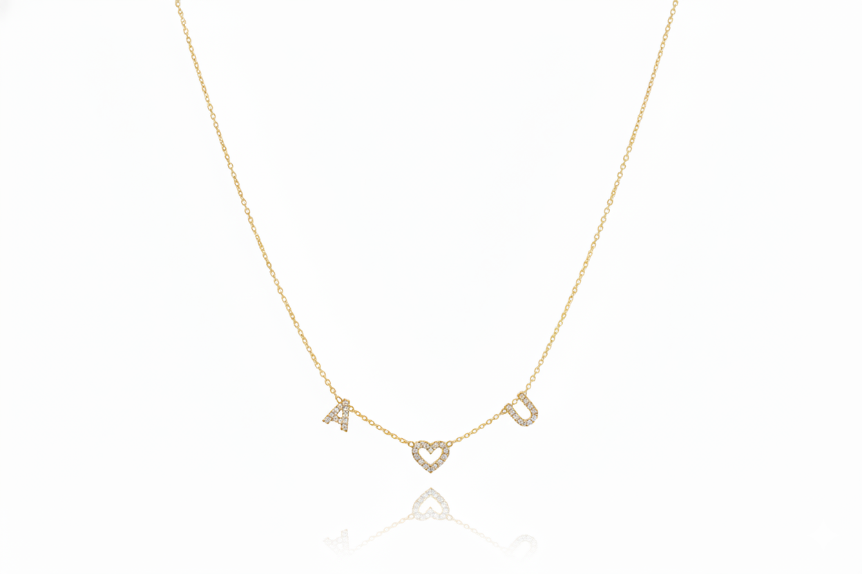 Dainty Initial Pave Necklace with Diamond Heart