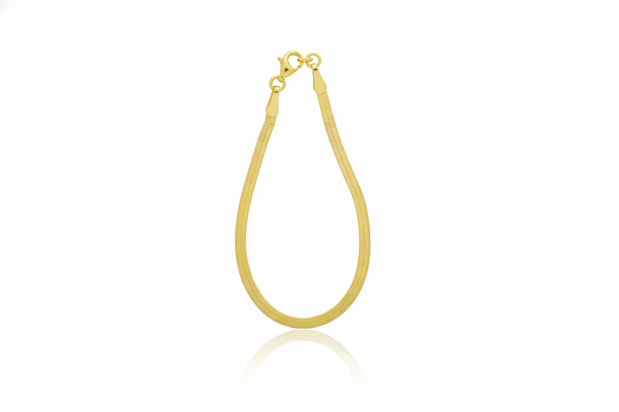 14K Gold Herringbone Bracelet - Exquisite Handmade Italian Design in Sterling Silver