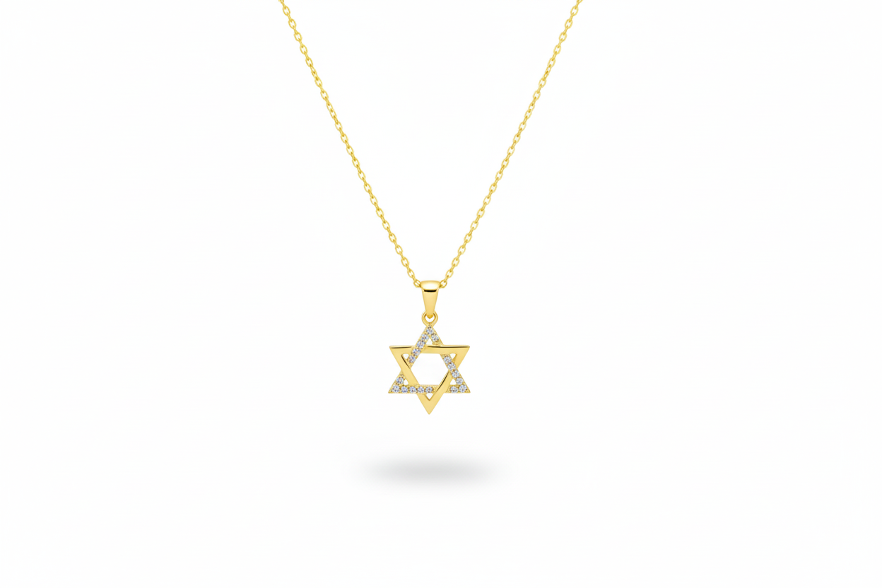 Starry Jewels 14K Gold Star of David Necklace - Pave Pendant for Hanukkah & Bat Mitzvah Gifts