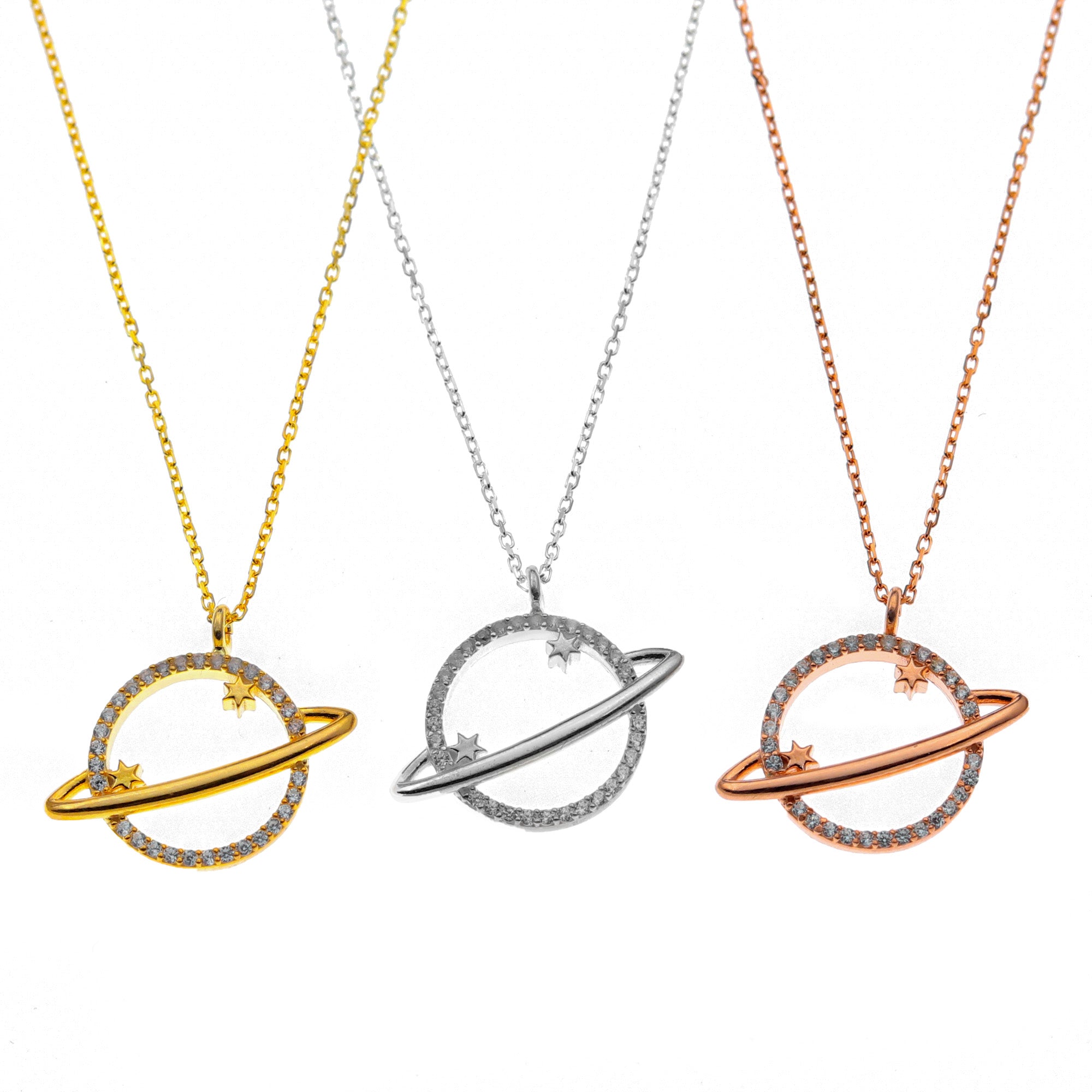 Stellar Silver Saturn Pendant Necklace - Embrace Your Cosmic Journey
