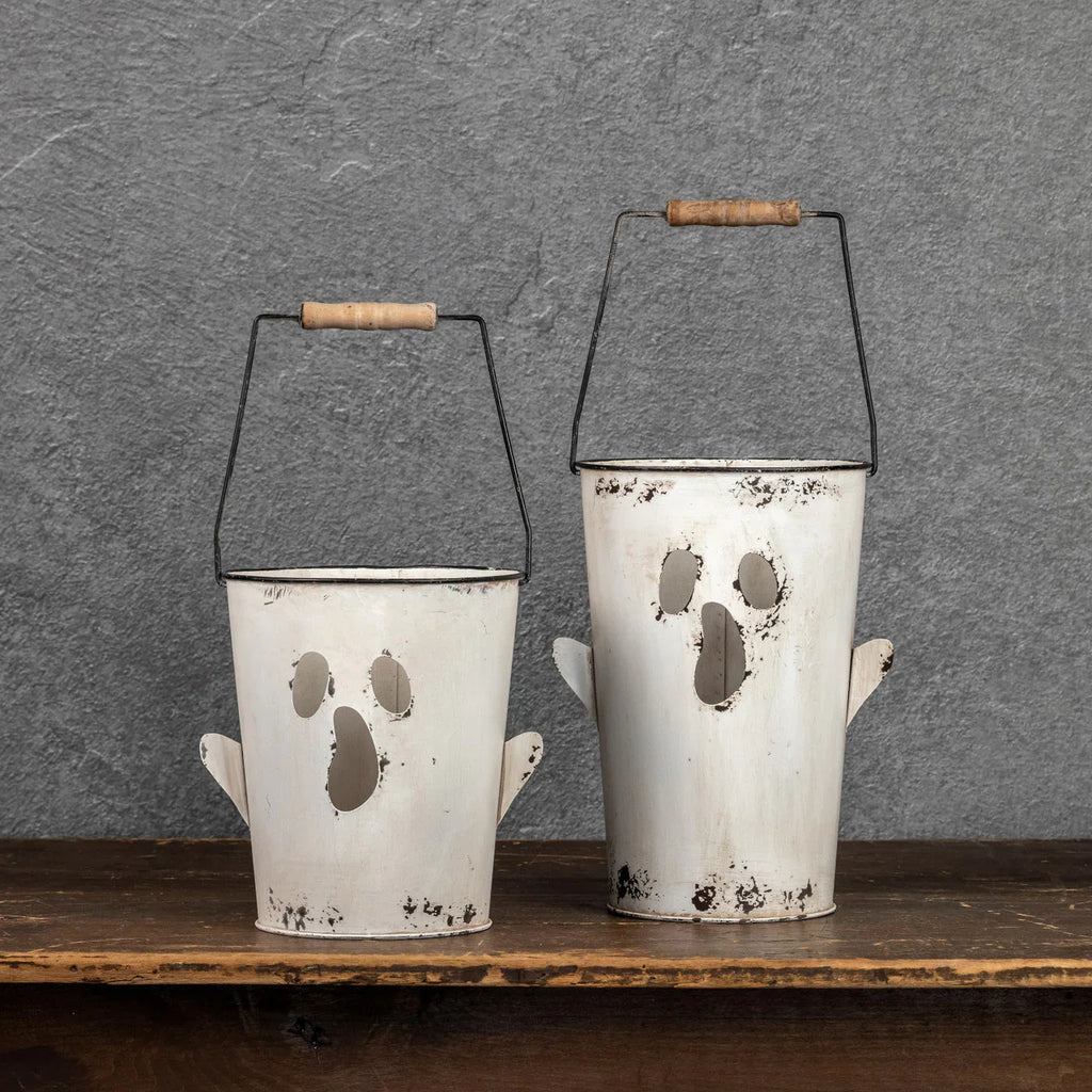 White Metal Ghost Bucket with Handle | 2 Sizes