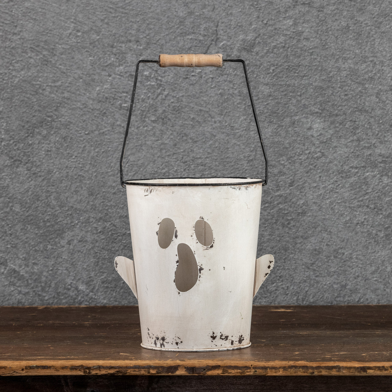 White Metal Ghost Bucket with Handle | 2 Sizes