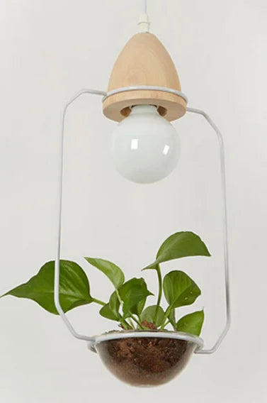 Art Deco LED Plant Pendant Light Wood Base Rustic Hanging Lamp for Dining Cafe Bar