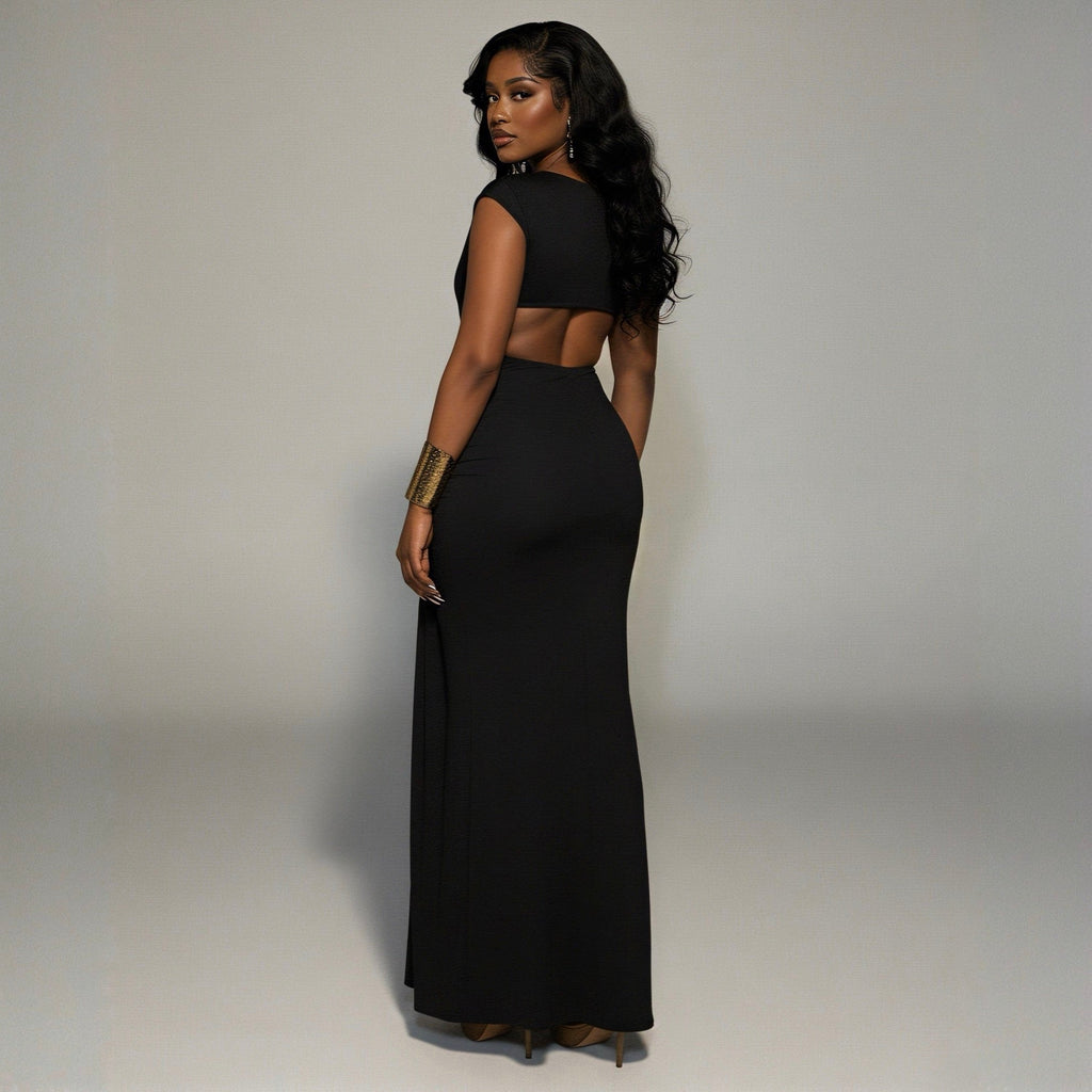 Heart Song Black Cut-Out Draped Maxi Dress