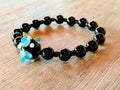 Hollis Handmade Black Tourmaline, Wood and Hand Blown Glass Expandable Bracelet